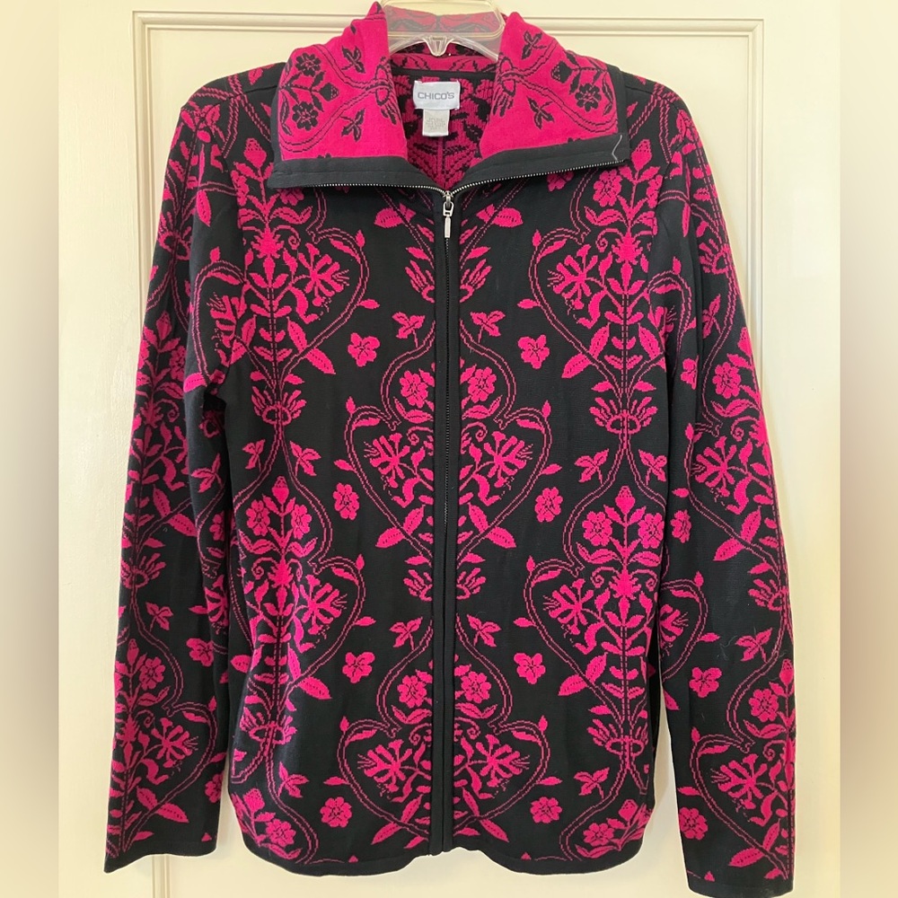 Chico’s Silk Blend Floral Cardigan Sweater 1 (M)